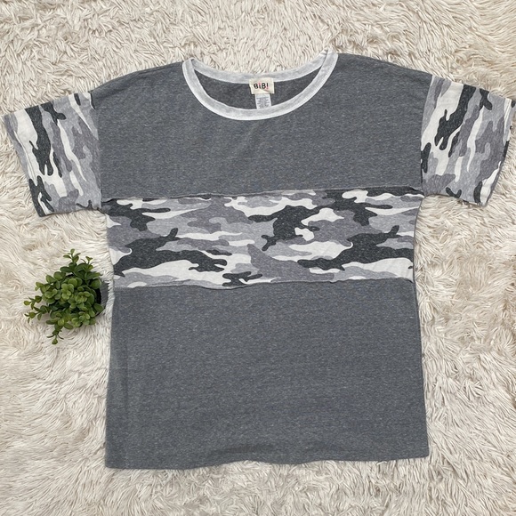 BiBi Camo Ringer SS Tee 💗 Gray & White - Picture 3 of 9